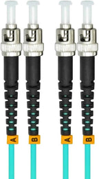 Jeirdus 3Meters 10ft ST to ST Duplex 50/125 10G OM3 Multi-Mode Fiber Optic Cable Jumper Optical Patch Cord ST-ST
