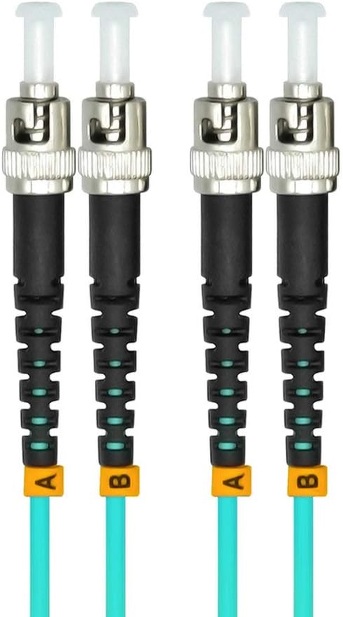 Jeirdus 5Meters 16ft ST to ST Duplex 50/125 10G OM3 Multi-Mode Fiber Optic Cable Jumper Optical Patch Cord ST-ST