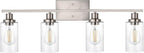 WINSHEN 4-Lights Modern Vanity Light Fixtures for Bathroom Over Mirror, Farmhouse 31-Inches Length Seeded Glass Bath Wall Sconce Lighting in Brushed Nickel