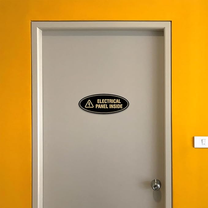 Signs ByLITA Oval Electrical Panel Inside Sign (Black/Gold) - Small 2 Pack