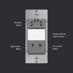 TOPGREENER Humidity Sensor Switch, Dual Tech Humidity PIR Motion Sensor Switch for Separate Fan and Light Control, 500W, 3A, Neutral Required, TDHOS5, Gray