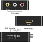 RCA to HDMI, AV to HDMI Converter, GOXMGO 1080P Mini RCA Composite Cvbs AV to HDMI Video Audio Converter Adapter Supporting PAL/Ntsc with USB Charge Cable for PC Laptop Xbox PS4 PS3 TV VCR Camera DVD