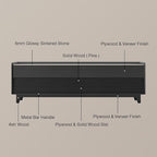 POVISON Fully-Assembled Mid Century Glossy Sintered Stone Tabletop TV Stand with Legs, Wood Media Console with Adjustable LED Light for 75-inch TVs, Entertainment Center with Storage for Living Room