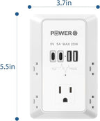 Electrical Outlet Extender with USB Ports (2C2A), Snug Wall Outlet, Surge Protector, Wall Plug Adapter for Multiple Devices, Wall Socket Expander
