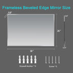 Frameless Beveled Edge Bathroom Mirror 38x26 Inch Rectangle Wall Mirror Explosion Proof and Shatterproof Bathroom Vanity Mirror Wall Mounted Hang Firmly (Horizontal or Vertical)
