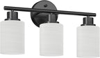 Guliaofo 3-Light Bathroom Light Fixtures, Black Vanity Lights for Mirror with Textured Milky White Glass Shade, E26 Base Modern Kitchen Light Fixtures Wall Sconce Light