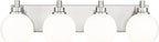 METWET Bathroom Light Fixtures, 4 Light Brushed Nickel Vanity Light, 26 Inch Modern Wall Sconces with Globe Milk White Glass Shade, Vanity Lighting Fixtures Over Mirror, VL195-BN-ML-4