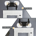 WINSHEN Bathroom Vanity Light with Globe Seeded Glass 2-Lights Industrial Black Wall Sconce Lighting for Foyer Hallway