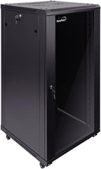 NavePoint 22U Server Cabinet Wall Mount Rack Enclosure with Caster Wheels, 2 Fans, Locking Glass Door, Removable Side Panels – 22U Network Cabinet 23.6” Deep, 19” Server Rack for A/V Equipment