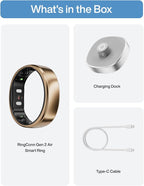 RingConn Gen 2 Air, Ultra-Thin AI Smart Ring, 10-Day Battery Life, Fitness/Sleep/Stress/HR Tracker for Women&Men, No App Fee for Standard Features, iOS & Android Compatible (Size 8, Dune Gold)