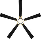 Rotary Indoor and Outdoor 5-Blade 65in Smart Home Ceiling Fan in Matte Black Soft Brass with 2700-3000-4000-5000K Selectable LED Light Kit and Remote Control works with iOS or Android WAC App