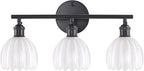 Shenmoyl Bathroom Light Fixtures, 3-Light Black Vanity Wall Light Over Mirror with White Tulip Glass Shade for Bedroom Living Room (Bulb Not Included)