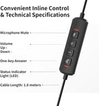 Accutone Conversation 95 Wired Office USB Headset with Environmental Noise Cancelling Microphone & wideband Audio Output, Black