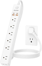 6 Ft Power Strip Surge Protector - 7 Outlets 4 USB Ports (2 USB C), Ultra Thin Flat Extension Cord & Flat Plug, 1700 Joules, Wall Mount, Desk Charging Station for Home Office Dorm, White