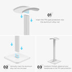 JIKIOU Headphone Stand Gaming Headset Holder Universal Aluminum Metal Headphones Holder Hanger with Aluminum Supporting Bar Flexible Headrest ABS Solid Base for All Headphone 2 Pack (White)