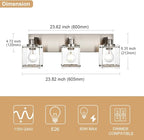 WINSHEN 3-Lights Bathroom Wall Light Fixtures E26 Bulb Base, Brushed Nickel Vanity Lighting Fixtures Over Mirror with Clear Glass Shades for Living Room Hallway Kitchen