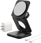 KU XIU X40 Plus Foldable Magnetic Wireless Charger, Portable 3 in 1 Charging Station for iPhone 17/16/15/14/13/12 & iPhone Air, 5W for iWatch S11–4/SE/Ultra 3/2/1 and AirPods 4/3/2/Pro, Carbon Fiber