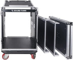 Sound Town Heavy-Duty 1/2" (12mm) Plywood 14U PA DJ Rack/Road ATA Case with 11U Slant Mixer Top, 20’’ Rackable Depth, DJ Work Table and Casters, 14 Space Size, Pro Tour Grade (STMR-14UWT)