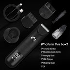 Qreeyx Manscape Trimmer for Men - Electric Body Hair Trimmer with Light, IPX7 Waterproof Electric Razor for Balls/Pubic/Groin/Legs/Chest Hair Removal, Lightweight with LED Display, Gifts for Him Dad