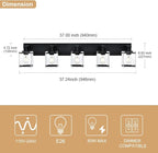 WINSHEN 5-Light Modern Vanity Lighting, Black Bathroom Light Fixture Over Mirror with Rectangular Clear Glass,E26 Bulb Base