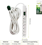 GoGreen Power Inc. (G-16315-15-2) 6 Outlet Surge Protector, 15FT Cord, White, 2 Pack