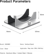 Hagibis Vertical Stand for Mac mini M4, Aluminum Alloy Laptop Stand Anti-Slip Computer Holder Desktop Stand Compatible with M4 Chip Mac mini Pro