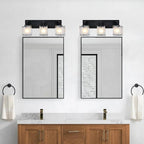 WINSHEN 3-Lights Bathroom Light Fixture Over Mirror, Modern Black Wall Sconce Vanity Lighting Fixtures with Rectangular Frosted Glass Shade for Bathroom Kitchen Bedroom, E26 Bulb Base