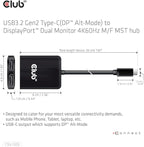 Club 3D CSV-1555 USB3.2 Gen2 Type-C(DP Alt-Mode) to DisplayPort Dual Monitor 4K60Hz M/F MST hub