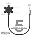 5-Jack Multi-Headphone Audio Splitter Injection Molding - Designed for Up to 5 Devices