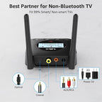 1Mii B06TX+ Long Range Bluetooth 5.2 Transmitter for TV/PC/Projector to 2 Wireless Headphones/Speakers, Bluetooth Adapter for TV w/Screen Display, Plug n Play, aptX Low Latency & Adaptive & HD Audio