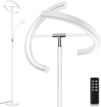 SIBRILLE White LED Floor Lamp - Dimmable 2 Lights Standing Lamp with Remote&Touch Control, 4 Color& 10 Brighness Adjustable Floor Reading Light, Modern Tall Lamp for Living Room Bedroom Office Corner