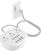Small Extension Cord with USB C - 5 FT Short Extension Cord, 1625W 3 Prong Power Strip with 3 AC Outlet 4 USB (24W/4.8A), Bedside Charging Station for Home Office Dorm Room Essentials