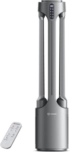 AIRMATE Air Purifier Bladeless Tower Fans, 1500CFM Large Air Volume, 45" 2-in-1 Standing Fan for Bedroom & Home, 28ft/s Velocity, 90° Oscillation, 15H Timer, Low Noise, Silver