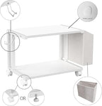VEDECASA 2 Tier Modern White Wooden Under Desk Printer Stand with Storage Bag for Home Office Desktop Printer Table Organizer Mobile Printer Shelf Cart with Caster Wheel (White)