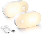 Lyridz Rechargeable Battery Night Light with Motion Sensor, Portable Mini Warm White LED Stick-on Closet Light, Adjustable Brightness for Bathroom, Bedroom, Kitchen, Cabinet, Stairs, Hallway, 2-Pack