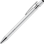 LINFANC 12 Pack Silver Ballpoint Pen with Stylus Tip, 1.0 mm Black Ink Smooth Writing Pens, Metal Stylus Pens for Touch Screens