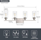 WINSHEN 4-Lights Modern Vanity Light Fixtures for Bathroom Over Mirror, Farmhouse 31-Inches Length Seeded Glass Bath Wall Sconce Lighting in Brushed Nickel