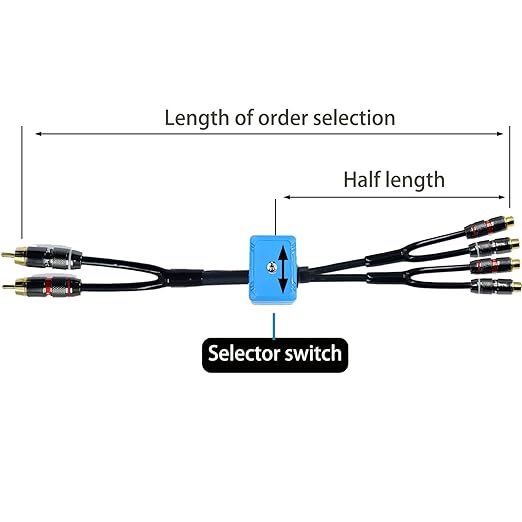 18ft Sound Channel swicher 2 Male to 4 Female RCA Switch Selector 2 in 1 Out R/L Stereo Audio 1 in 2 Out Stereo Audio Splitter with Mute Button No External Power Required CD Speaker DVD Player