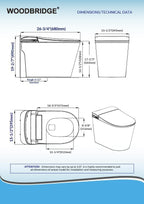 WOODBRIDGE ADA Height Smart Toilet – Auto Lid Open/Close, Foot Sensor, Zero Pressure System, Aromatherapy System, Self-Cleaning Nozzle, Multi-Function Washing & Warm Air Dry