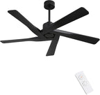 WINGBO 64" ABS DC Ceiling Fan No Light, 5 Blade ABS Plastic Ceiling Fan with Remote, 6-Speed Reversible DC Motor, Ceiling Fans without Light for Kitchen Bedroom Living Room, Matte Black