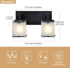 WINSHEN Black Wall Sconce Lighting, 2-Light Bathroom Vanity Light Fixture Wall Mount Lamp Over Mirror for Bedroom Bedside Studty Living Room, Rectangular Frosted Glass Shade