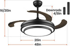 48 Inch Retractable Ceiling Fan with Lights and Remote,Black Fandelier Ceiling Fan with APP Control 6 Speed Dimmable LED Ceiling Fans Silent Reversible Motor for Bedroom Kitchen Living Room