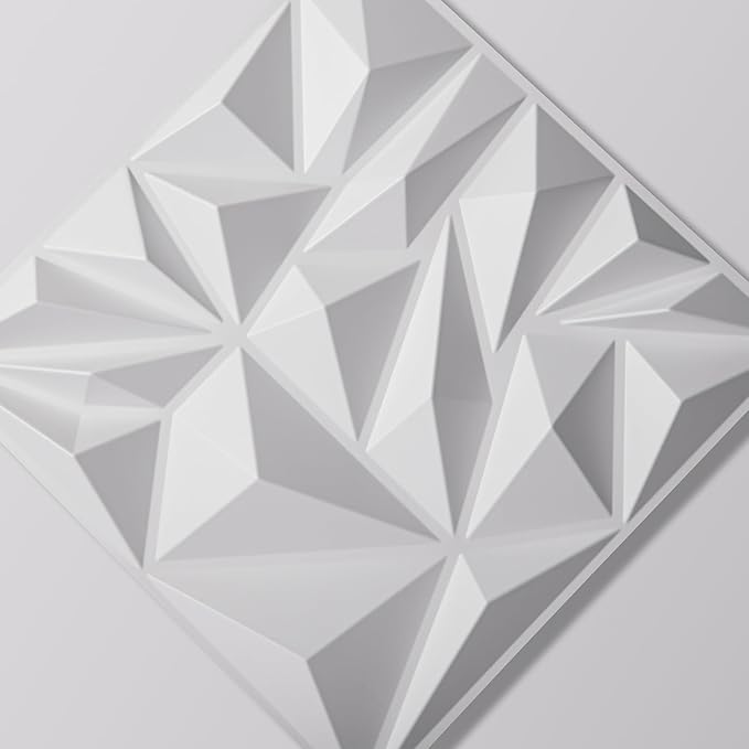 Art3d 33-Pack 3D Wall Panels for Interior Wall Decor, Modern Diamond Textured Accent Wall Paneling for Gaming Living Room TV Wall Background, 12 x 12 inch White, A10342