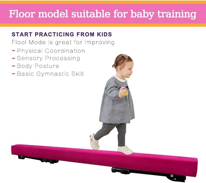 Adjustable&Foldable Gymnastics Balance Beam,6FT/8ft High-Low Level Floor Gymnastic Beam,No Tool Require, Gym Equipment for for Kids Children Girls Home Training