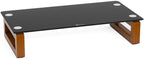 YEOUX Black Glass Computer Monitor Stand Riser with Wooden Base for Flat Screen LCD, LED TV, Laptop, Printer, Multi Media Desktop Stand, Office Supplies Desk Organization