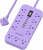 Purple Extension Cord with Multiple Outlets- 5 FT Lavender Power Strip, Girls Extension Cord with 11 AC Outlet 6 USB (24W/4.8A), Charging Station for Purple Women Lavender Desk Decor Essentials Gifts