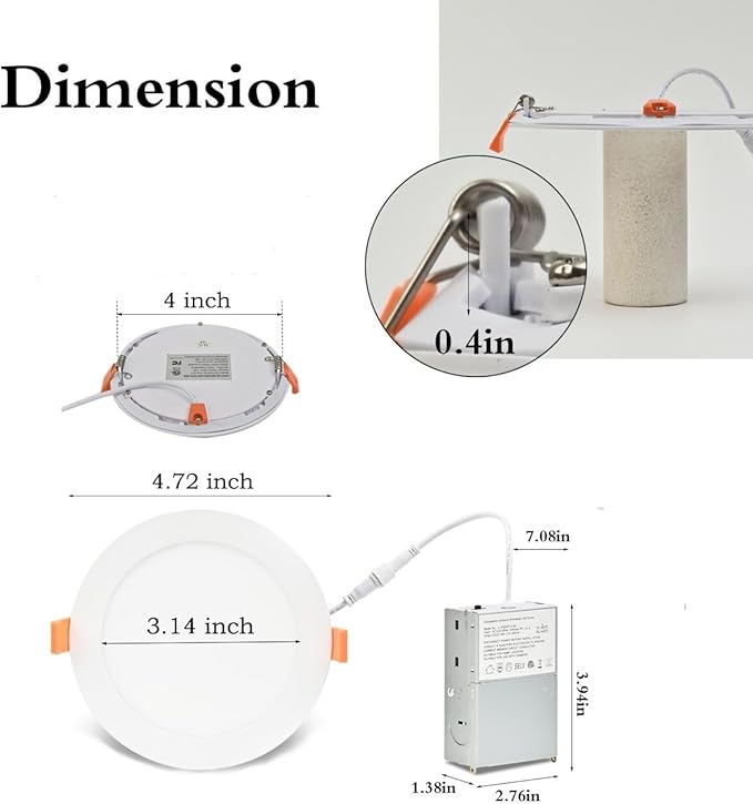 MKUJOO 192 Pack 4 Inch Ultra-Thin LED Recessed Ceiling Light with Junction Box,Panel Light,Daylight, 9.5W,2700K/3000K/3500K/4000K/5000K Selectable Dimmable Downlight ETL&FCC&CE Energy Star Certified