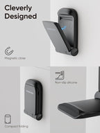 MAMUVIMO Headphone Stand, Headset Stand Foldable ＆ Sticky, Headphone Holder Hook Mount with Non-Slip Silicone, Adhesive Earphone Desk Hanger Clip Space-Saving for Airpods Max, All Earphones- Black