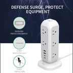 [White Lunar] Power Strip Tower with Surge Protector – 11 AC Outlets, 4 USB Ports (2 USB-A & 2 USB-C), 6ft Heavy-Duty Flat Plug Extension Cord for Home, Office & Dorm Essentials