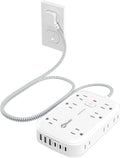 Flat Multi Plug Extender with 6 USB Wall Charger(3 USB C), 12 AC Outlets Wall Adapter, 3 ft Thin Extension Cord, Flat Plug Surge Protector Power Strip (2100J) for Home, Office, College Dorm. White